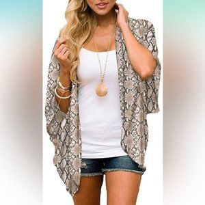 Women's 3/4 Sleeve Snakeskin Print Kimono